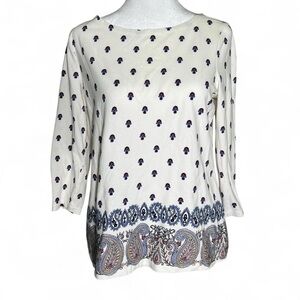 Talbots White Cotton Boho Blouse 3/4 Sleeve Petite Small